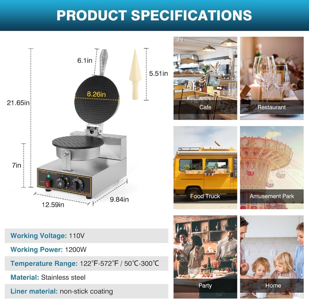 1200W Commercial Waffle Cone M - Waffle Cone Maker recensie en prijs