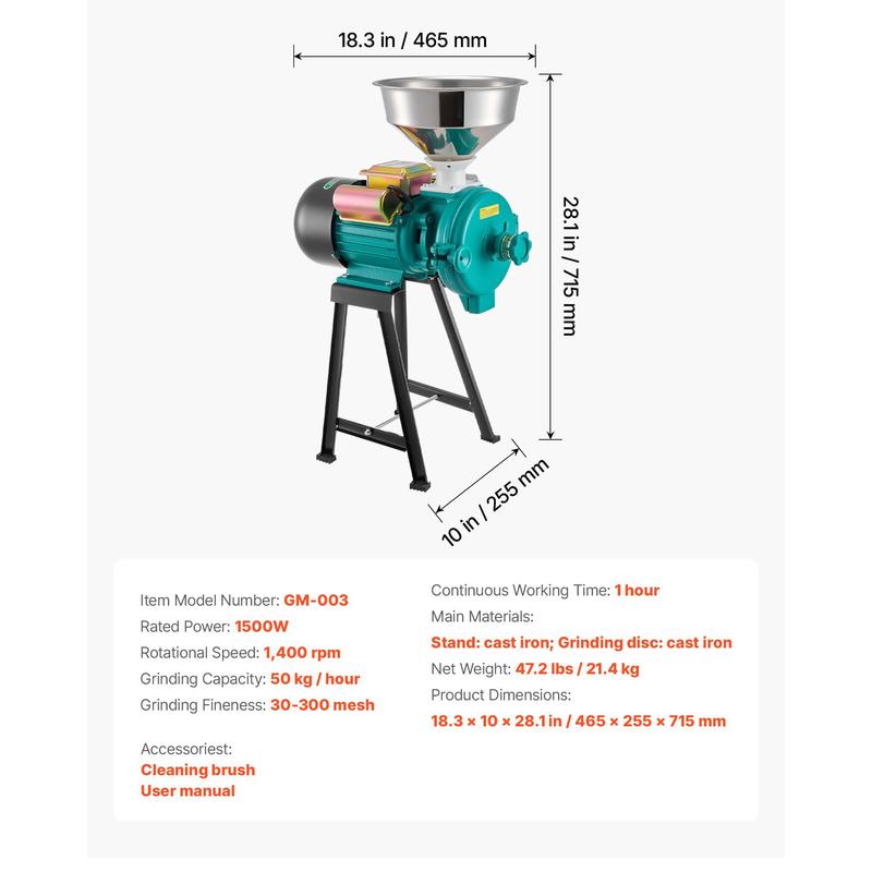 Electric Grain Mill Grinder, 1 - Cast Iron Corn recensie en prijs