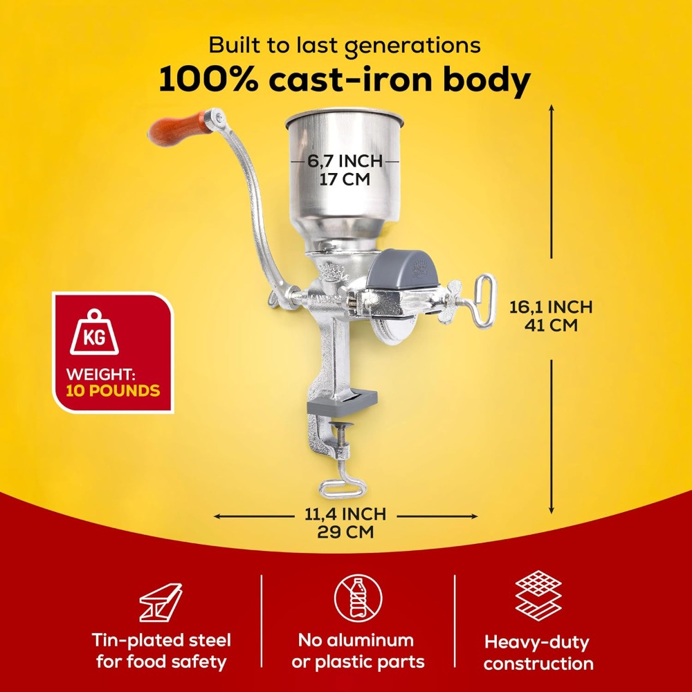 Manual Grain Mill for Corn, Wh - Cast Iron Corn recensie en prijs
